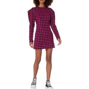 House of Harlow x Revolve Loui Houndstooth Tweed Fuchsia Black Dress M NWT